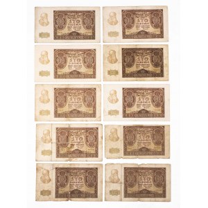 Poľsko, Generálna správa, sada 10 bankoviek po 100 zlotých 1.3.1940, séria C, D, E.
