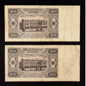 PRL, sada 2 bankoviek 20 zlotých 1.7.1948, séria DB, DD.