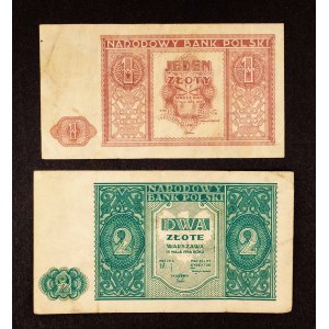 PRL, zestaw 2 banknotów 1 oraz 2 złote 15.05.1946.