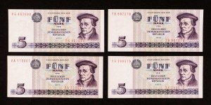 Nemecko, NDR, sada 4 bankoviek 5 mariek 1975.