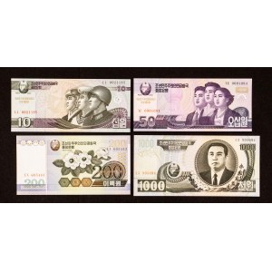 Korea Północna, zestaw 4 banknotów.