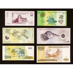 Zestaw 6 banknotów z Ameryki Południowej i Środkowej (Peru, Brazylia, Nikaragua, Haiti, Papua Nowa Gwinea, Malediwy )