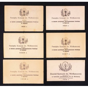Poland, Easter communion souvenir, 6 certificates, Poznan 1933 - 1938