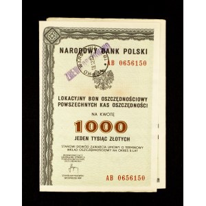 PRL, NBP, PKO, Lokacyjny Bon Oszczędnościowy na 1000 złotych Warszawa 1978