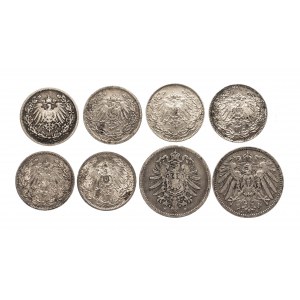 Niemcy, Cesarstwo Niemieckie, zestaw 8 monet 1/2 marka ; 1 marka 1874-1916