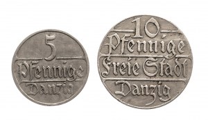 Free City of Danzig, set: 5 and 10 fenigs 1923