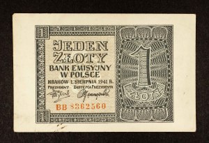 Poland, General Gubernia, 1 zloty 1.08.1941, BB series.