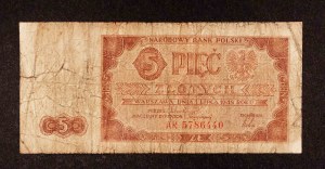 Poľsko, PRL, 5 ZŁOTYCH 1.07.1948, séria AR.
