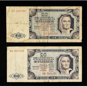 Polen, PRL, Satz von 2 Banknoten 20 Zloty 1.07.1948, Serie ET, GG.