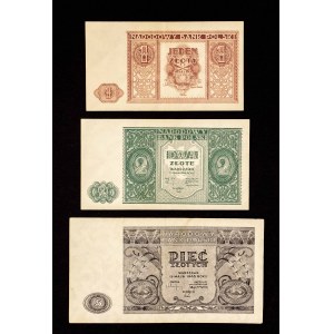 Polska, PRL, zestaw 3 banknotów 1, 2, 5 zł 15.05.1946.