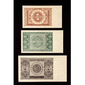 Polska, PRL, zestaw 3 banknotów 1, 2, 5 zł 15.05.1946.