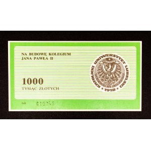 Cegelek 1000 zloty for the construction of the John Paul II College, Catholic University of Lublin, Lublin