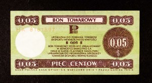 Pewex, Commodity Voucher, 5 cents 1.10.1979, HA series.