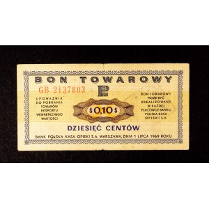 Pewex, Bon Towarowy, 10 centów 1.07.1969, seria GB.