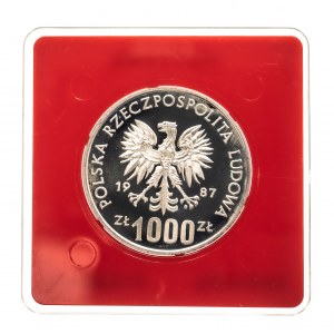 Polsko, Polská lidová republika, 1000 zlatých 1987, XV. olympijské hry 1988 - pokus, stříbro