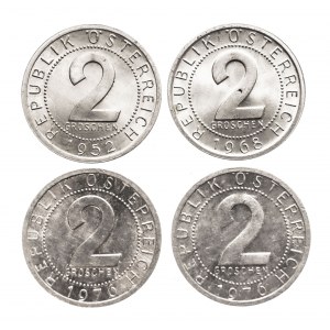 Austria, set of 4 coins 2 pennies 1952, 1968, 1976