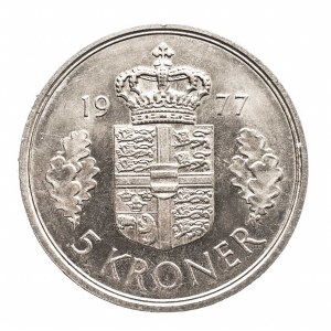 Dánsko, královna Margrethe II, 5 korun 1977, Kodaň