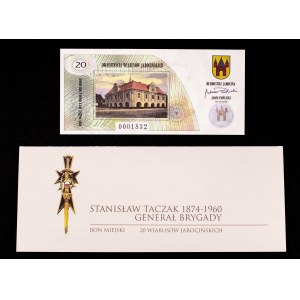 Polska od 1989 roku, Jarocin, 20 Wiarusów Jarocińskich, Stanisław Taczak, Powstanie Wielkopolskie, 8.11.2010 - banknot kolekcjonerski.