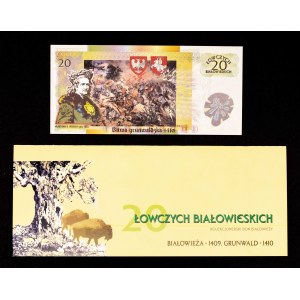 Polska od 1989 roku, Białowieża, 20 Łowczych Białowieskich, Bitwa pod Grunwaldem, 17.04.2010 - banknot kolekcjonerski.