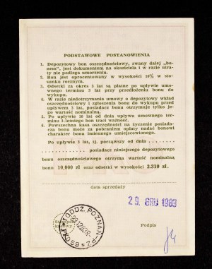 People's Republic of Poland, NBP, PKO, Deposit Savings Bond for 10,000 zloty Poznań 1983.