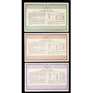 PRL, PKO, zestaw 3 x Premiowy Bon Oszczędnościowy na 250, 500 oraz 1000 złotych 1971.