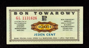People's Republic of Poland, Pewex, Commodity Voucher, 1 cent 1.07.1969, GL series.