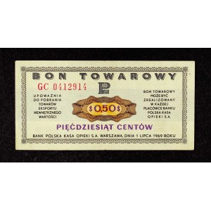 PRL, Pewex, Bon Towarowy, 50 centów 1.07.1969, seria GC.