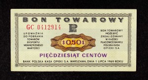 People's Republic of Poland, Pewex, Commodity Voucher, 50 cents 1.07.1969, GC series.
