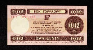People's Republic of Poland, Pewex, Commodity Voucher, 2 cents 1.10.1979, HO series.