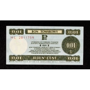 PRL, Pewex, Bon Towarowy, 1 cent 1.10.1979, seria HL.