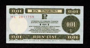 People's Republic of Poland, Pewex, Commodity Voucher, 1 cent 1.10.1979, HL series.