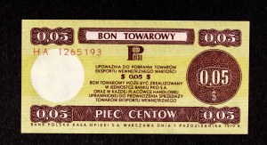 People's Republic of Poland, Pewex, Commodity Voucher, 5 cents 1.10.1979, HA series.