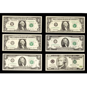 USA, zestaw 6 banknotów, 17 dolarów.