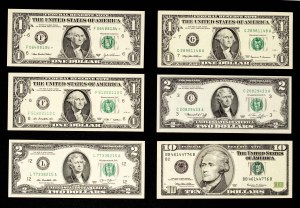 USA, set of 6 bills, $17.