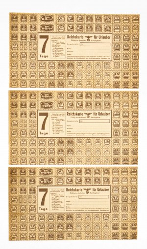 Germany, Poland, Poznań, set of three 7-day food ration cards, WWII.