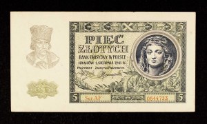 Poland, General Government (1940 - 1941), 5 zloty 1.08.1941, AF series.