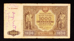 Poland, PRL (1944-1989), 1000 ZŁOTYCH 15.01.1946, K series.