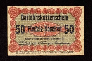 Banknotes of the German occupation authorities 1915-1918 - Ostbank für Handel und Gewerbe, Darlehnskasse Ost, Posen, 50 kopecks 17.04.1916.