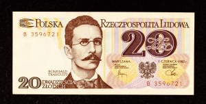 Poland, People's Republic of Poland (1944 - 1989), 20 ZŁOTYCH 1.06.1982, B series.