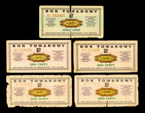 People's Republic of Poland, Pewex, set of 5 gift certificates, 1, 2 cents 1.07.1969.