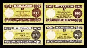 People's Republic of Poland, Pewex, set of 4 gift certificates, 5, 20 cents 1.10.1979.