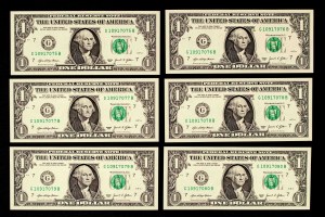 USA, set of 6 bills, 6 x $1 2021.