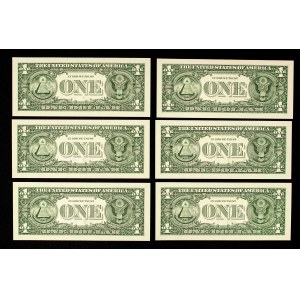 USA, zestaw 6 banknotów, 6 x 1 dolar 2021.