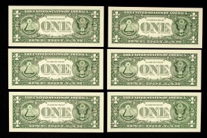 USA, set of 6 bills, 6 x $1 2021.