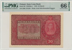 Poland, Second Republic (1918-1939), 20 marks 1919, II Serja DK, PMG 66 EPQ