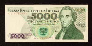 Poland, PRL, 5000 zloty 1.06.1982 Chopin, CL series