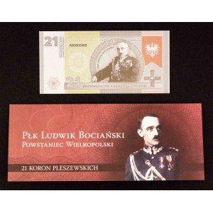 Polska od 1989 roku, Pleszew, 21 koron pleszewskich. Powstanie Wielkopolskie, 2021 - banknot kolekcjonerski