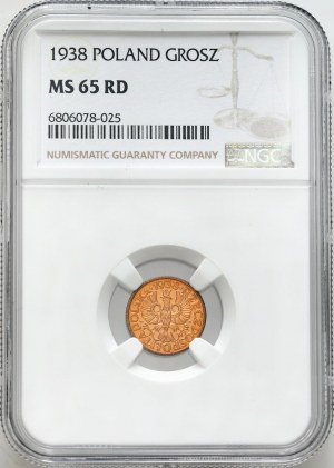 Poland of the Second Republic, 1 grosz 1938, Warsaw. NGC MS 65 RD.