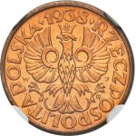 Polska II RP, 1 grosz 1938, Warszawa. NGC MS 65 RD.