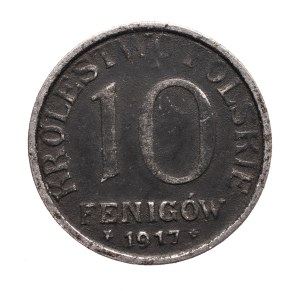 Kingdom of Poland, 10 fenig 1917, Stuttgart - inscription close to border